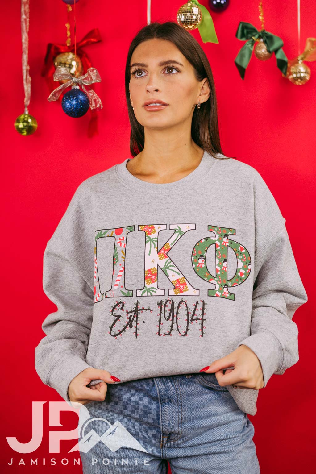 Pi Kappa Phi Holiday Pattered Letters Crewneck