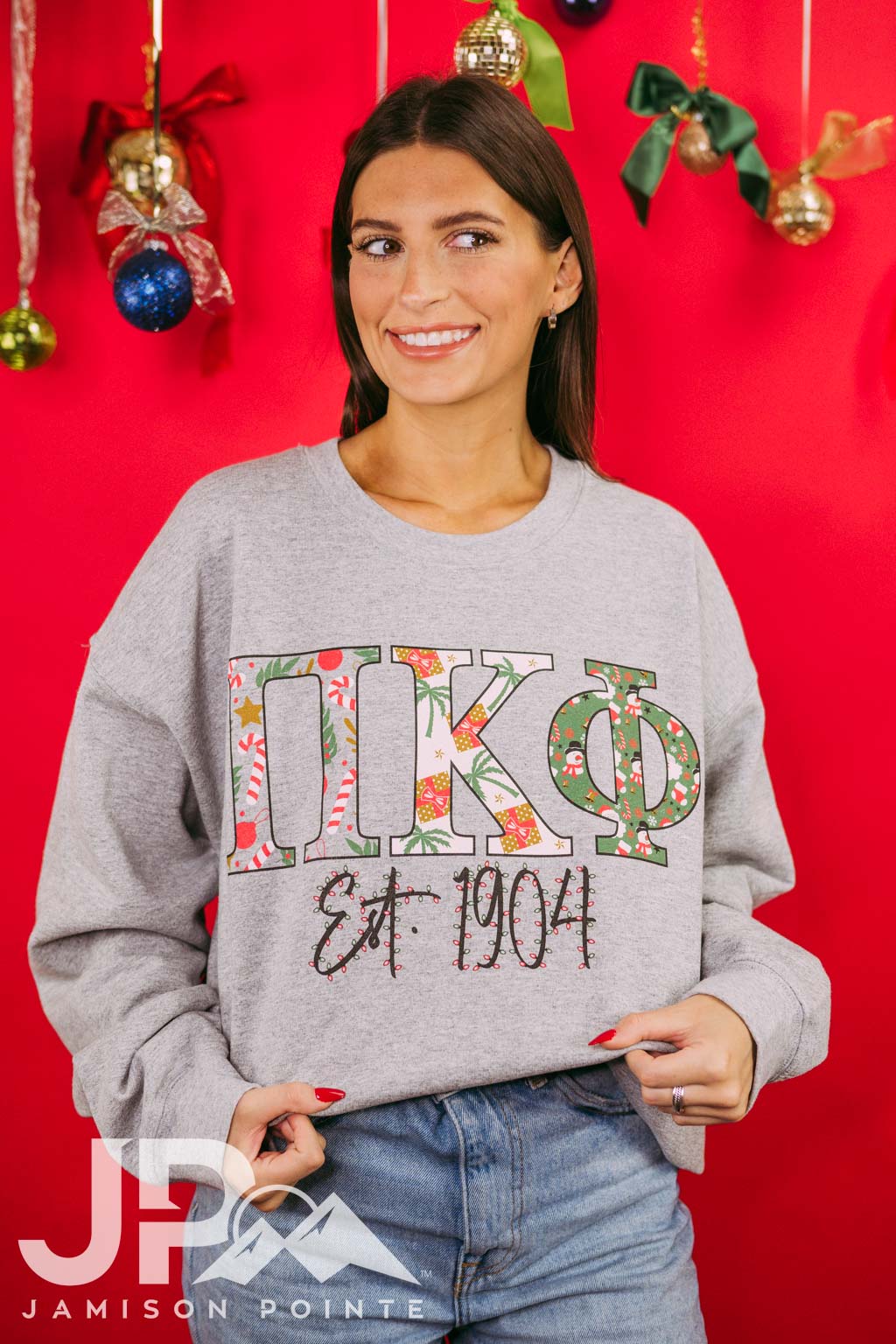 Pi Kappa Phi Holiday Pattered Letters Crewneck