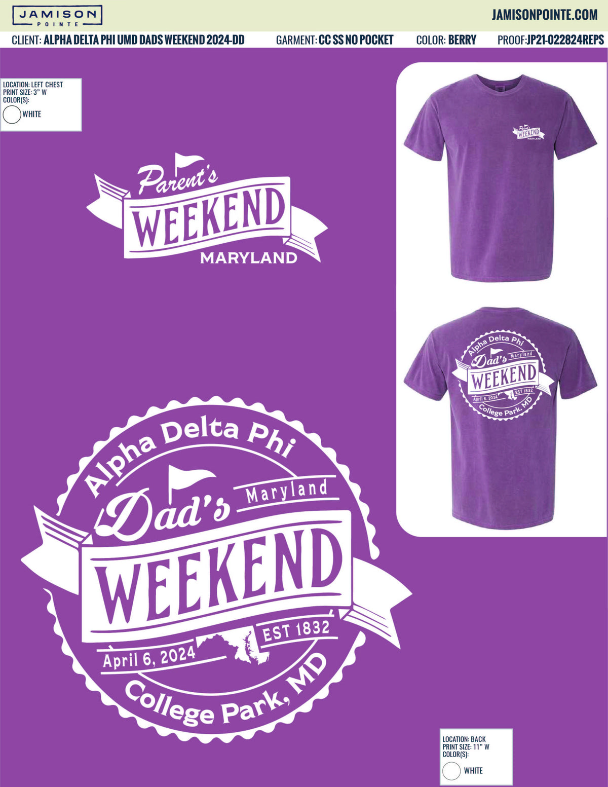 Alpha Delta Phi University of Maryland Dads Weekend T-Shirt