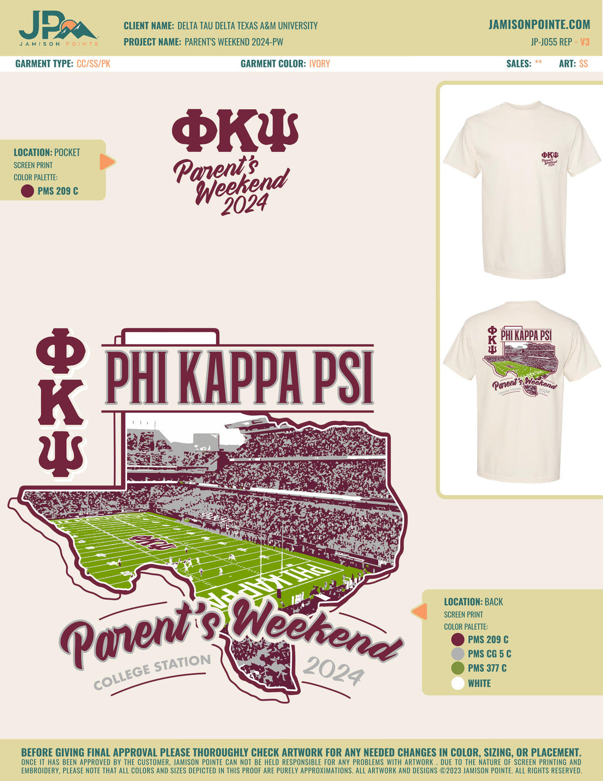 Phi Kappa Psi Texas A&amp;M University Parent&#39;s Weekend T-Shirt