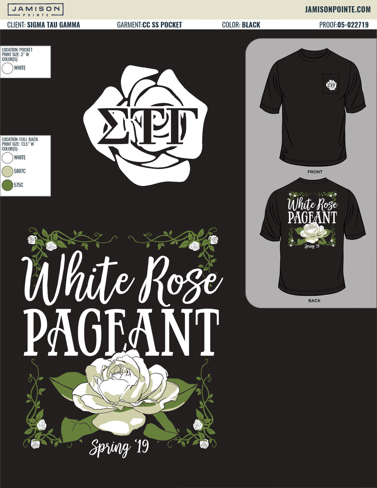 Sigma Tau Gamma Arizona State University White Rose Pageant T-Shirt