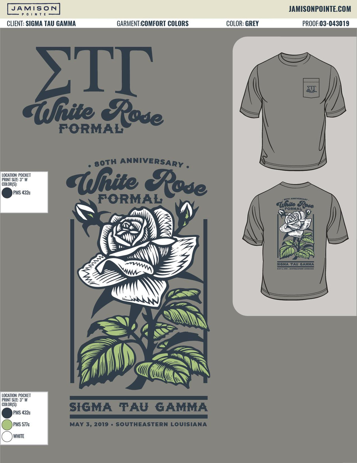 Sigma Tau Gamma Southeastern Louisiana University White Rose Formal T-Shirt