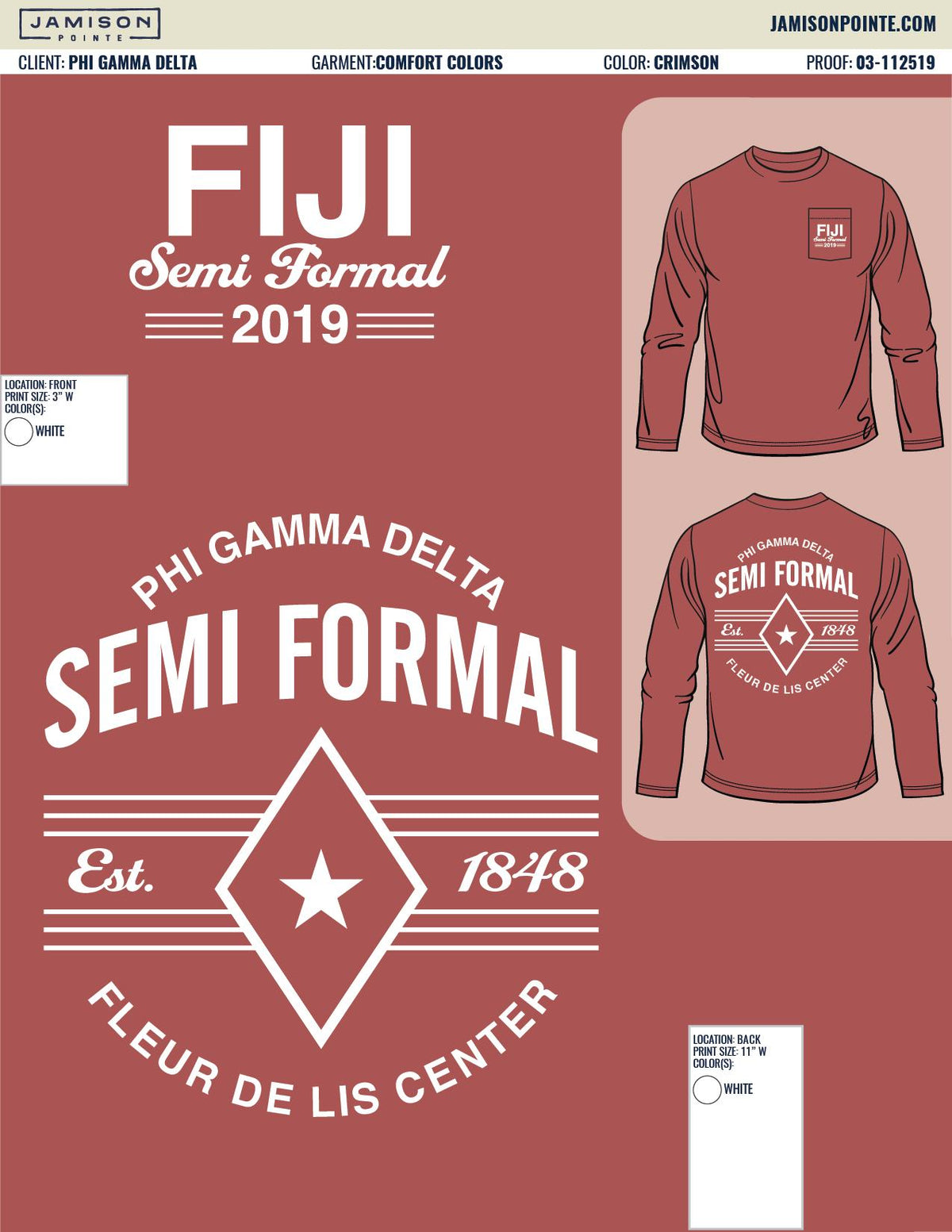 Phi Gamma Delta Louisiana State University Semi Formal T-Shirt