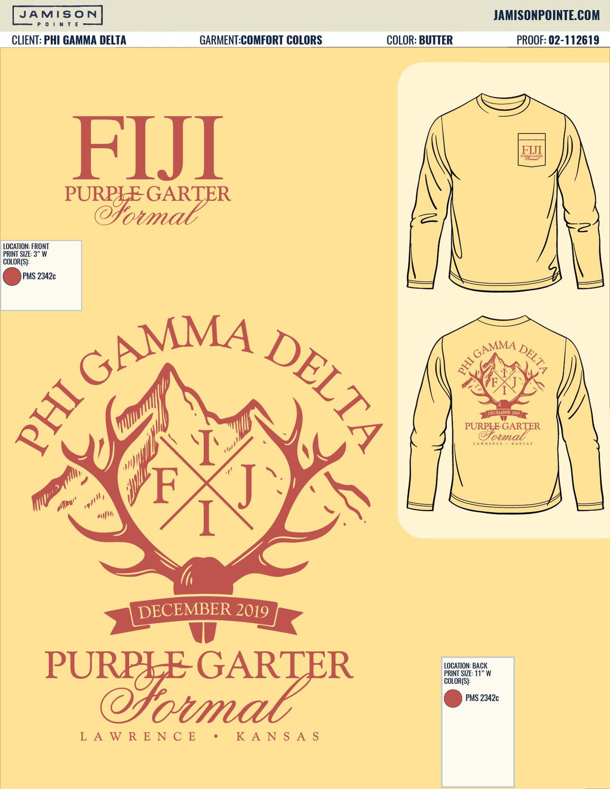 Phi Gamma Delta University of Kansas Purple Garter Formal T-Shirt