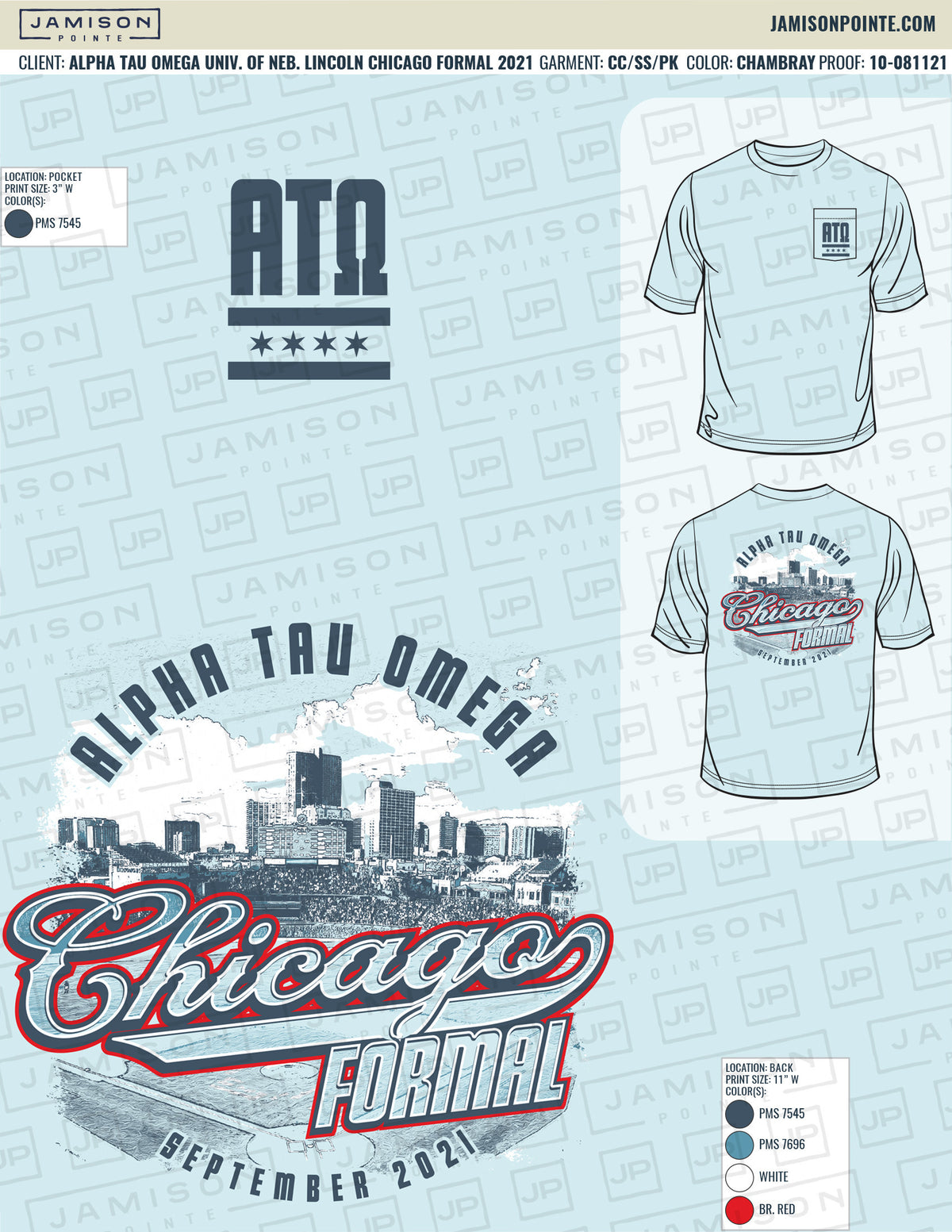 Alpha Tau Omega University of Nebraska Lincoln Chicago Formal T-Shirt