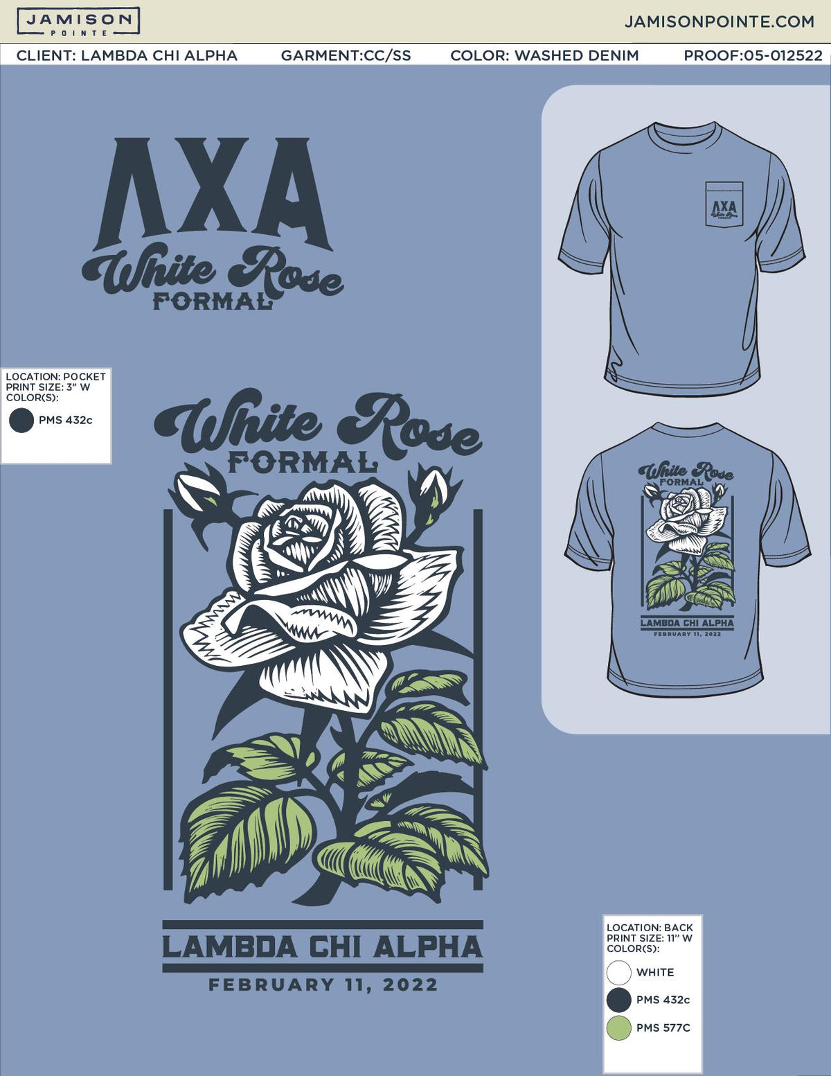 Lambda Chi Alpha Illinois State University White Rose Formal T-Shirt