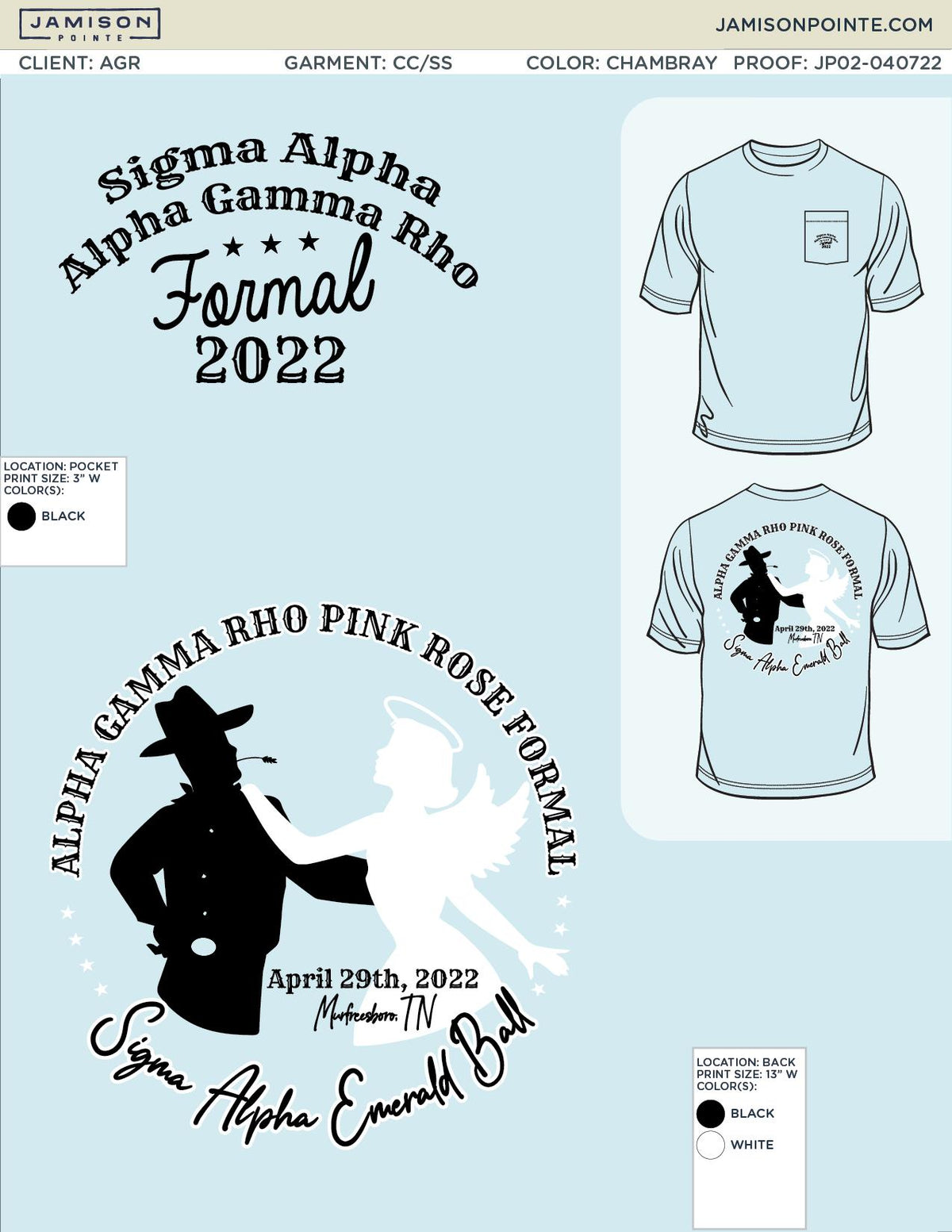 Alpha Gamma Rho Middle Tennessee State University Formal T-Shirt