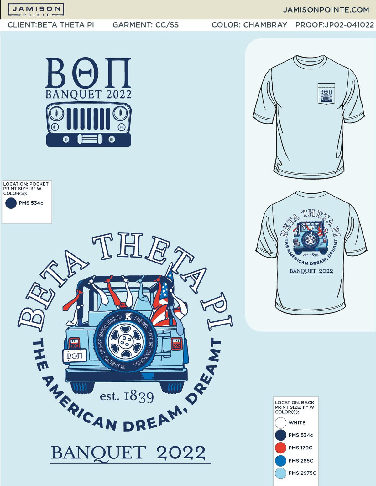 Beta Theta Pi Elon University Banquet T-Shirt