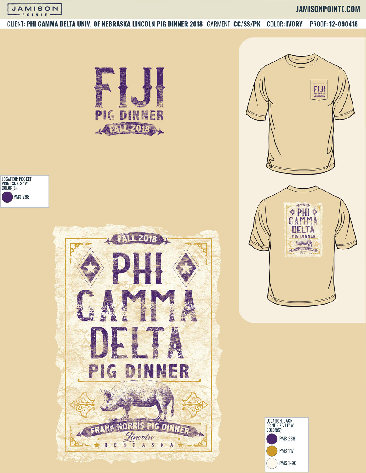 Phi Gamma Delta University of Nebraska Lincoln Pig Dinner T-Shirt