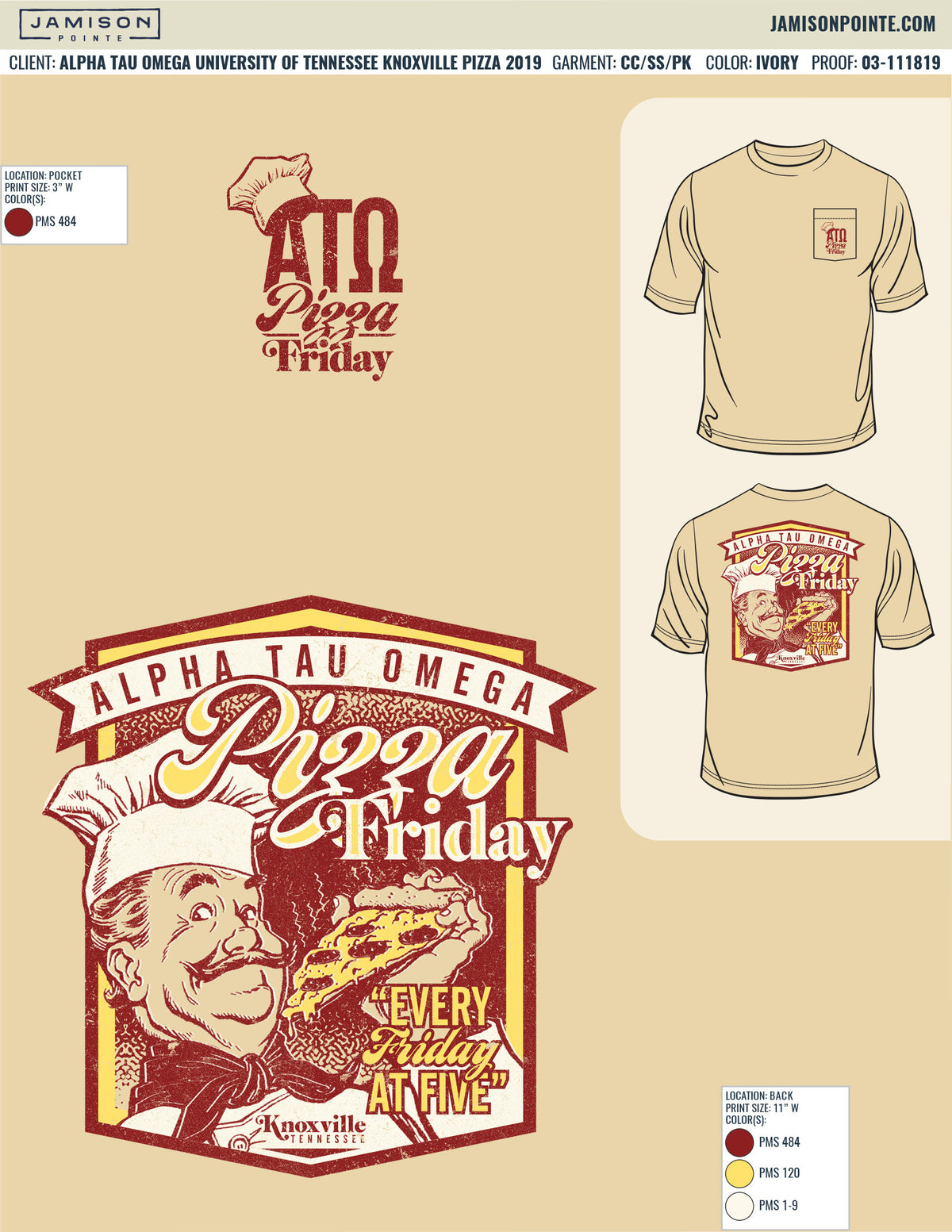 Alpha Tau Omega University of Tennessee Knoxville Pizza T-Shirt
