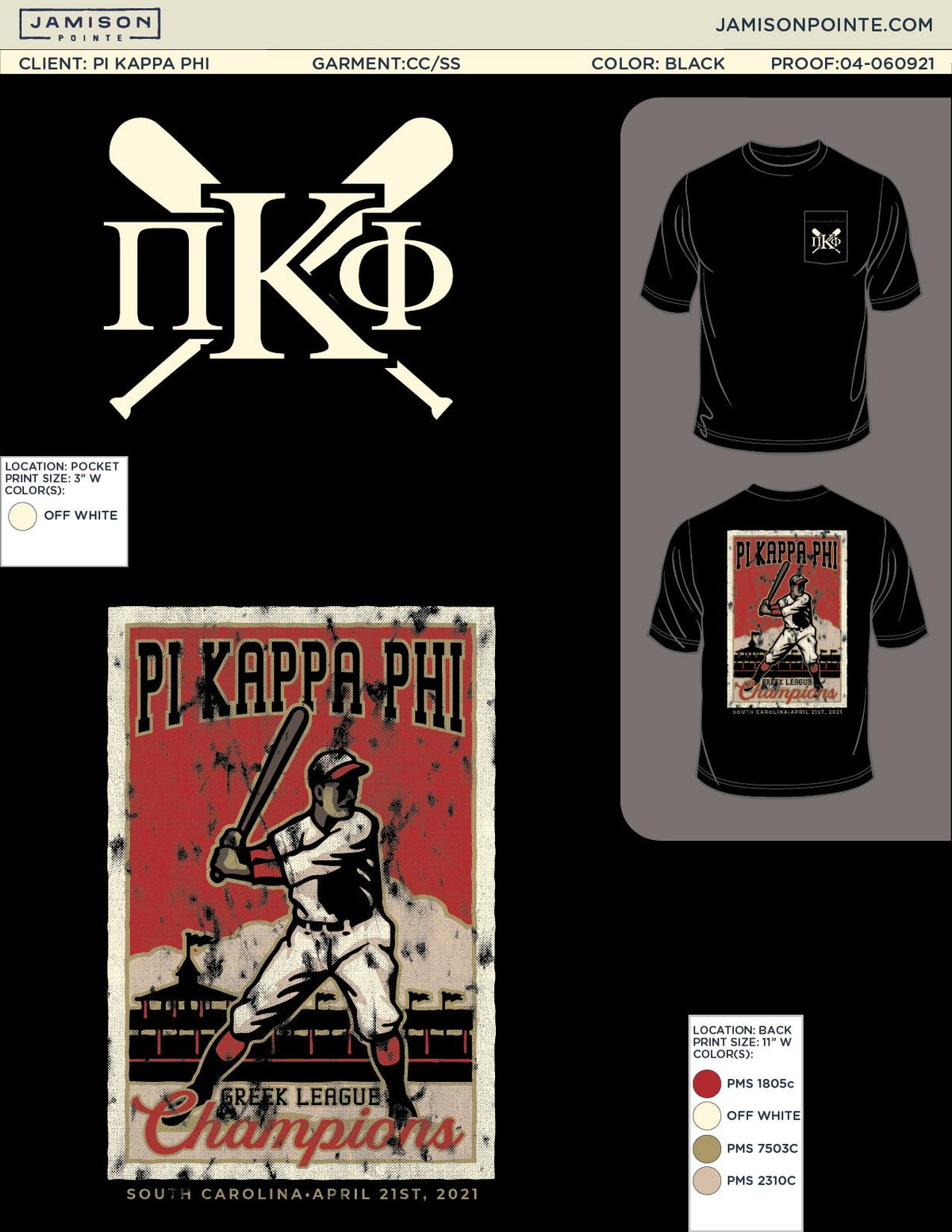 Pi Kappa Phi University of South Carolina Softball Champs T-Shirt
