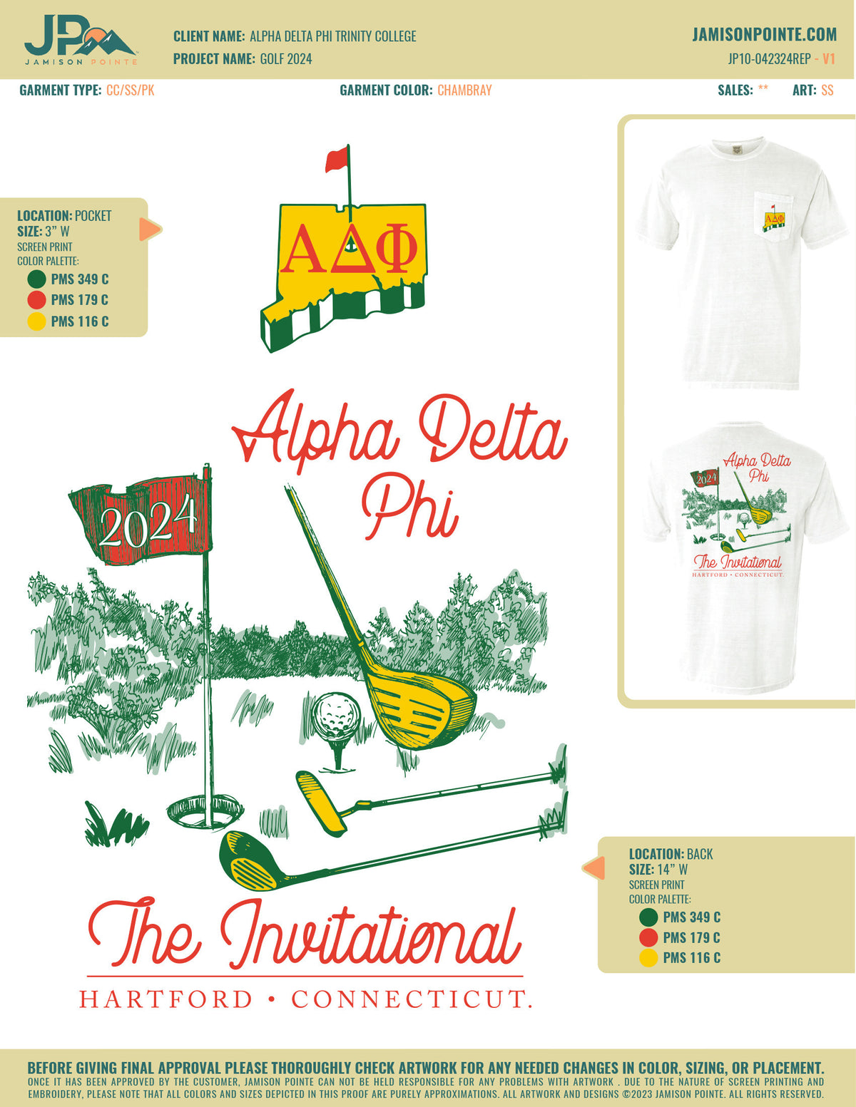 Alpha Delta Phi Trinity College Golf T-Shirt