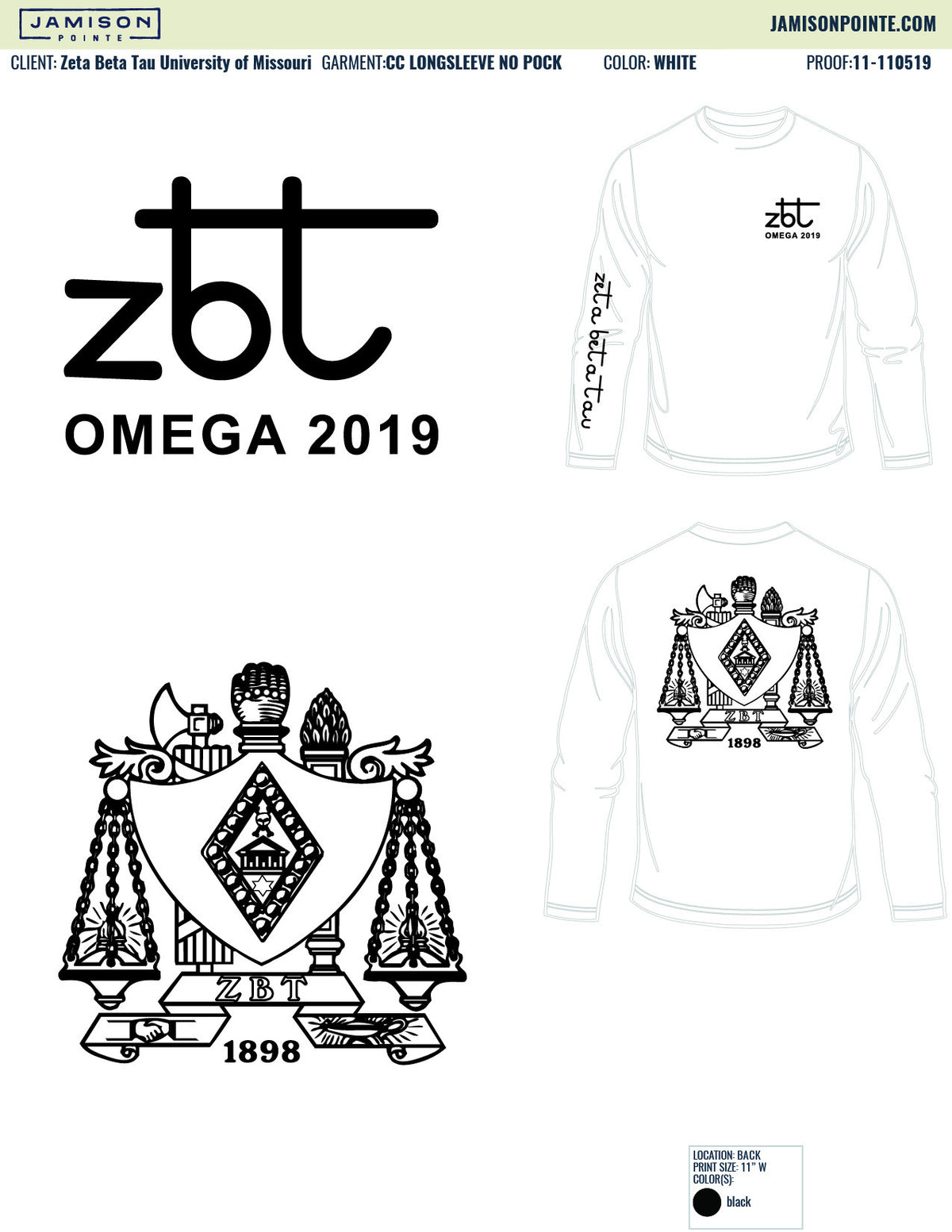 Zeta Beta Tau University of Missouri Long Sleeve T-Shirt