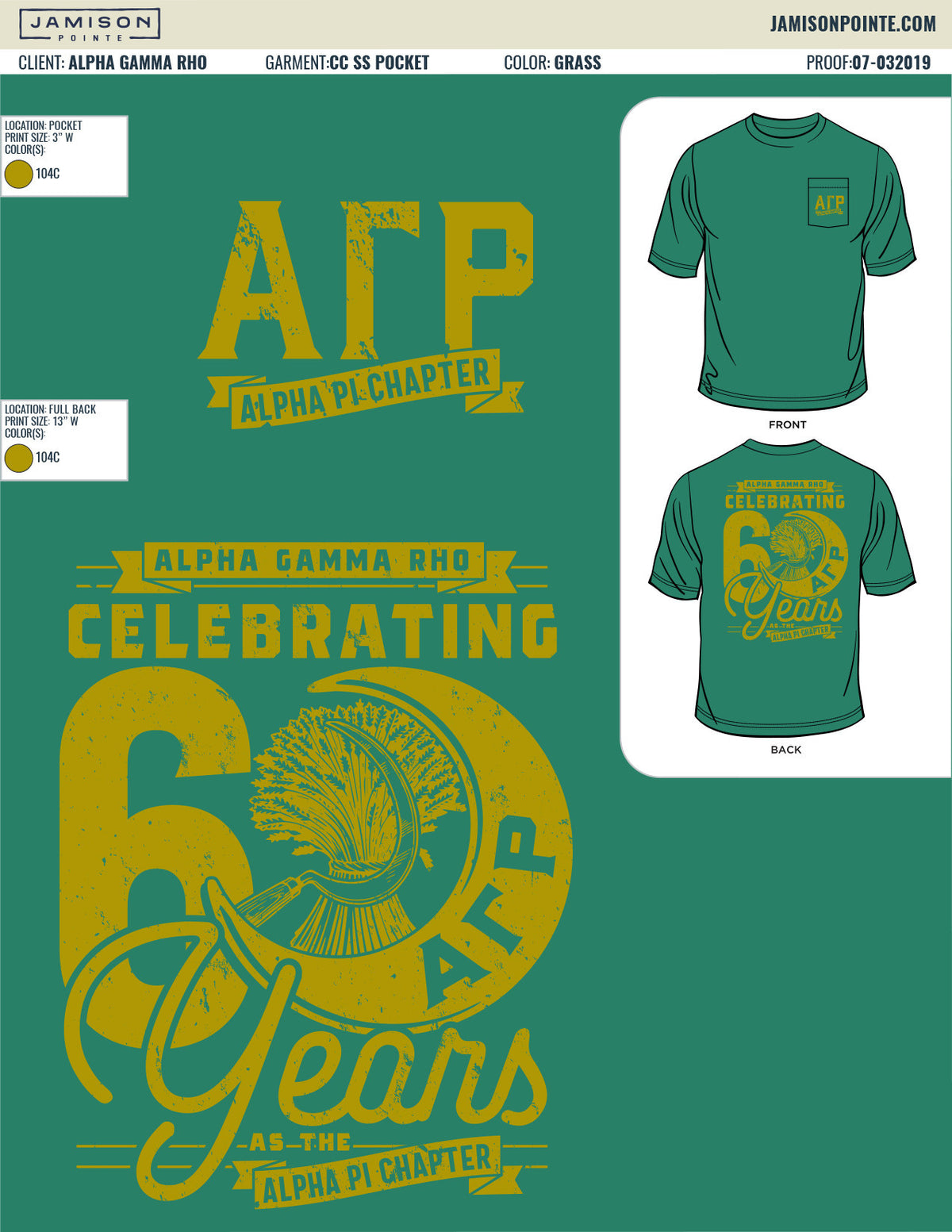 Alpha Gamma Rho University of Arizona 60th Anniversary T-Shirt