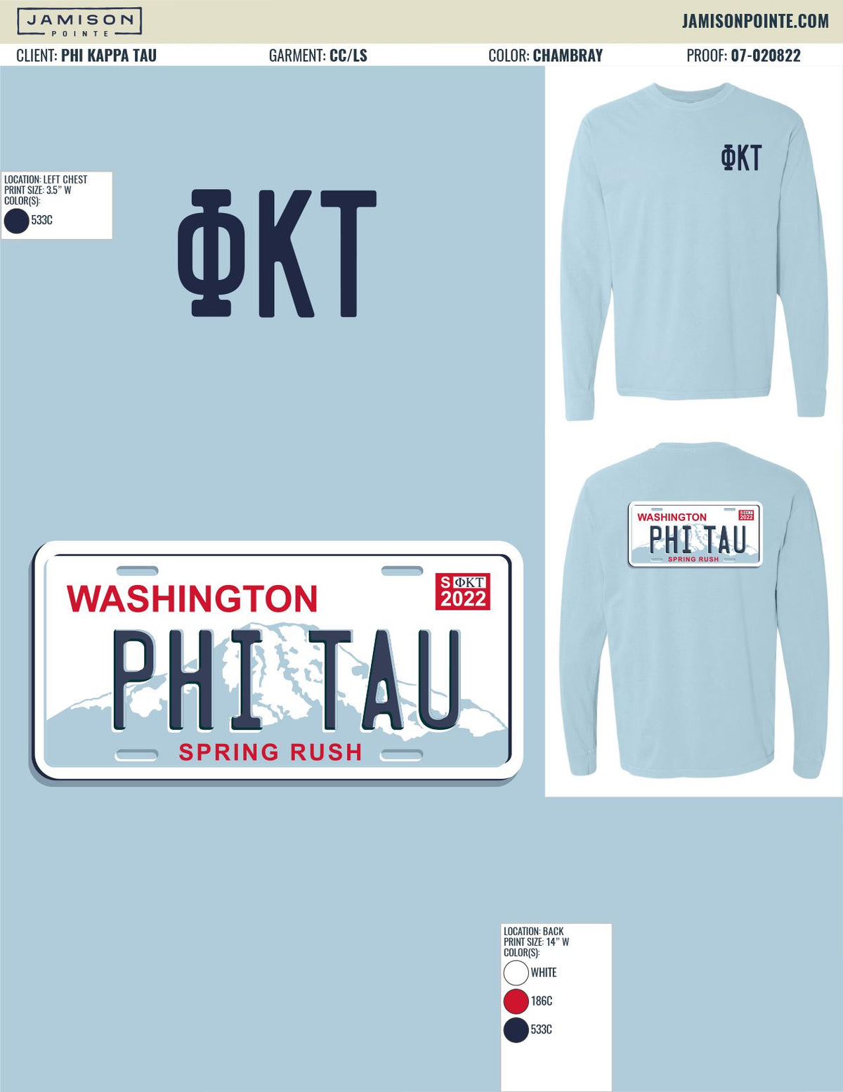 Phi Kappa Tau University of Washington License Plate T-Shirt