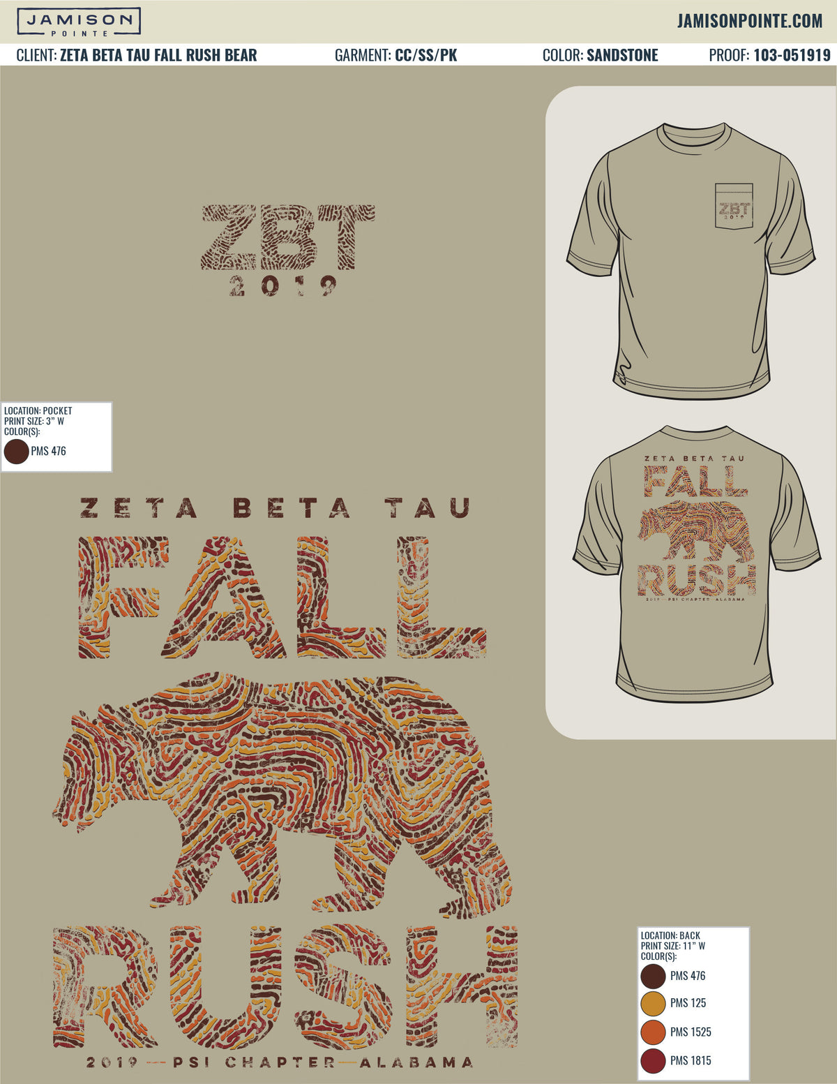 Zeta Beta Tau Fall Rush Bear T-Shirt