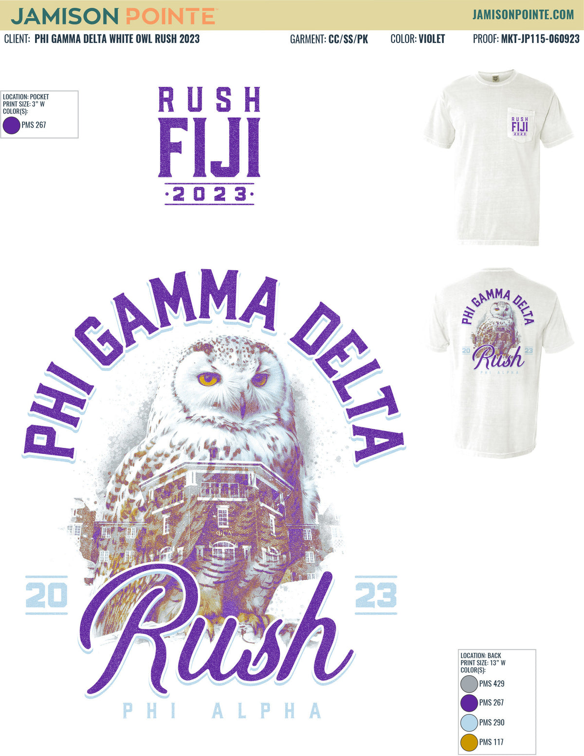 Phi Gamma Delta White Owl Rush T-Shirt