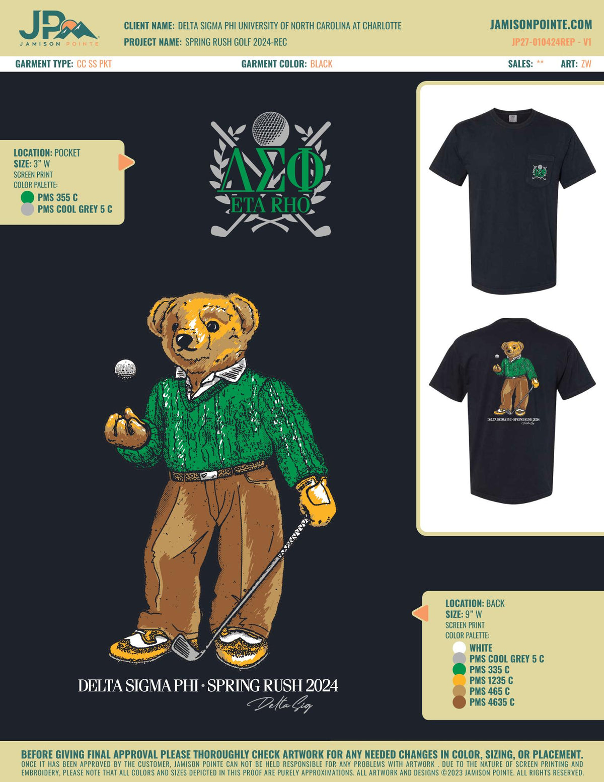 Delta Sigma Phi University of North Carolina at Charlotte Spring Rush Golf T-Shirt