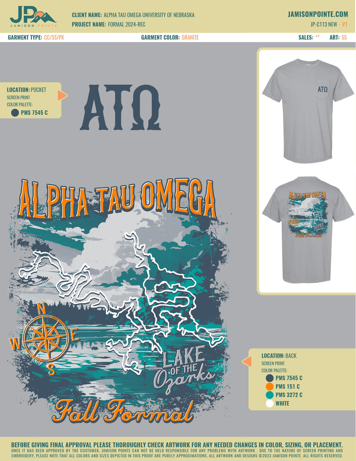 Alpha Tau Omega University of Nebraska Formal T-Shirt
