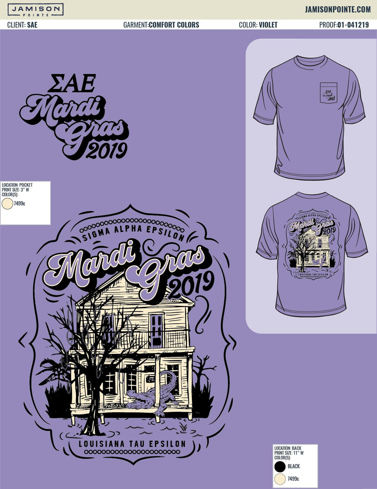 Sigma Alpha Epsilon Tulane University Mardi Gras T-Shirt