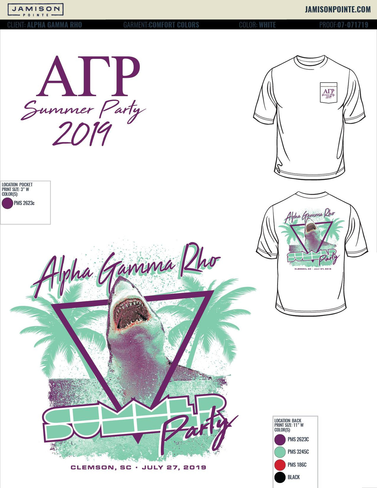 Alpha Gamma Rho Clemson University Summer Party T-Shirt