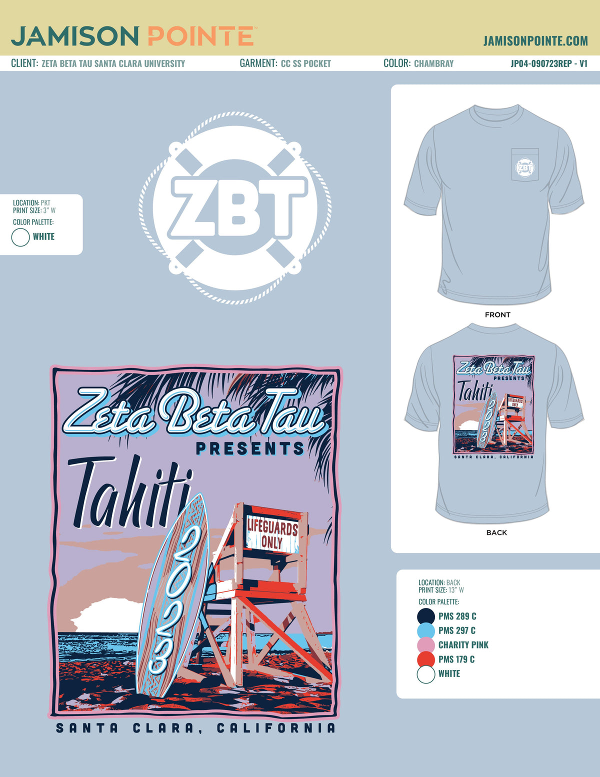 Zeta Beta Tau Santa Clara University Tahiti Fall T-Shirt