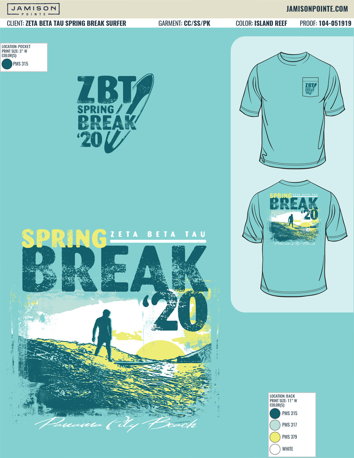 Zeta Beta Tau Spring Break Surfer T-Shirt