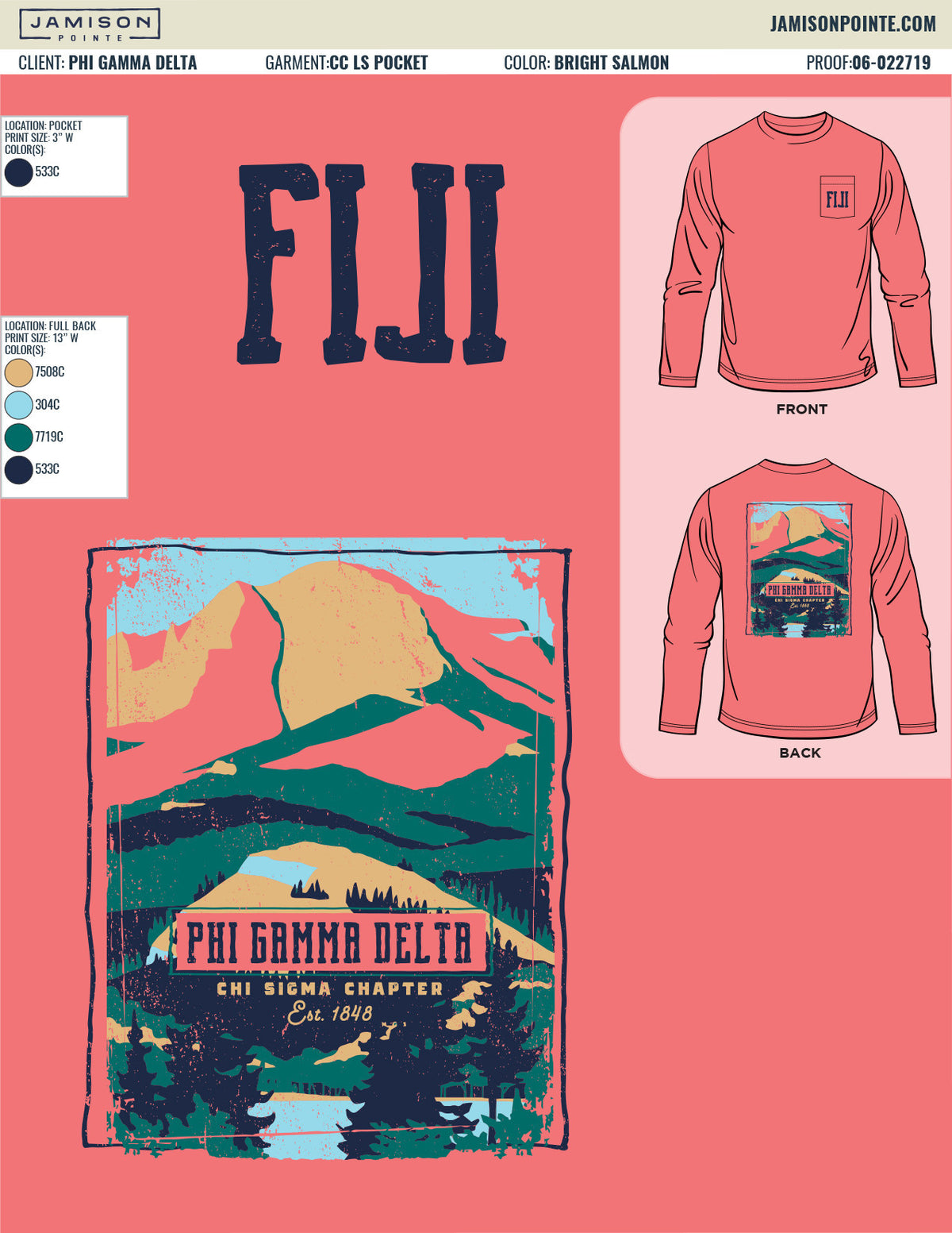 Phi Gamma Delta Colorado College Mountains T-Shirt